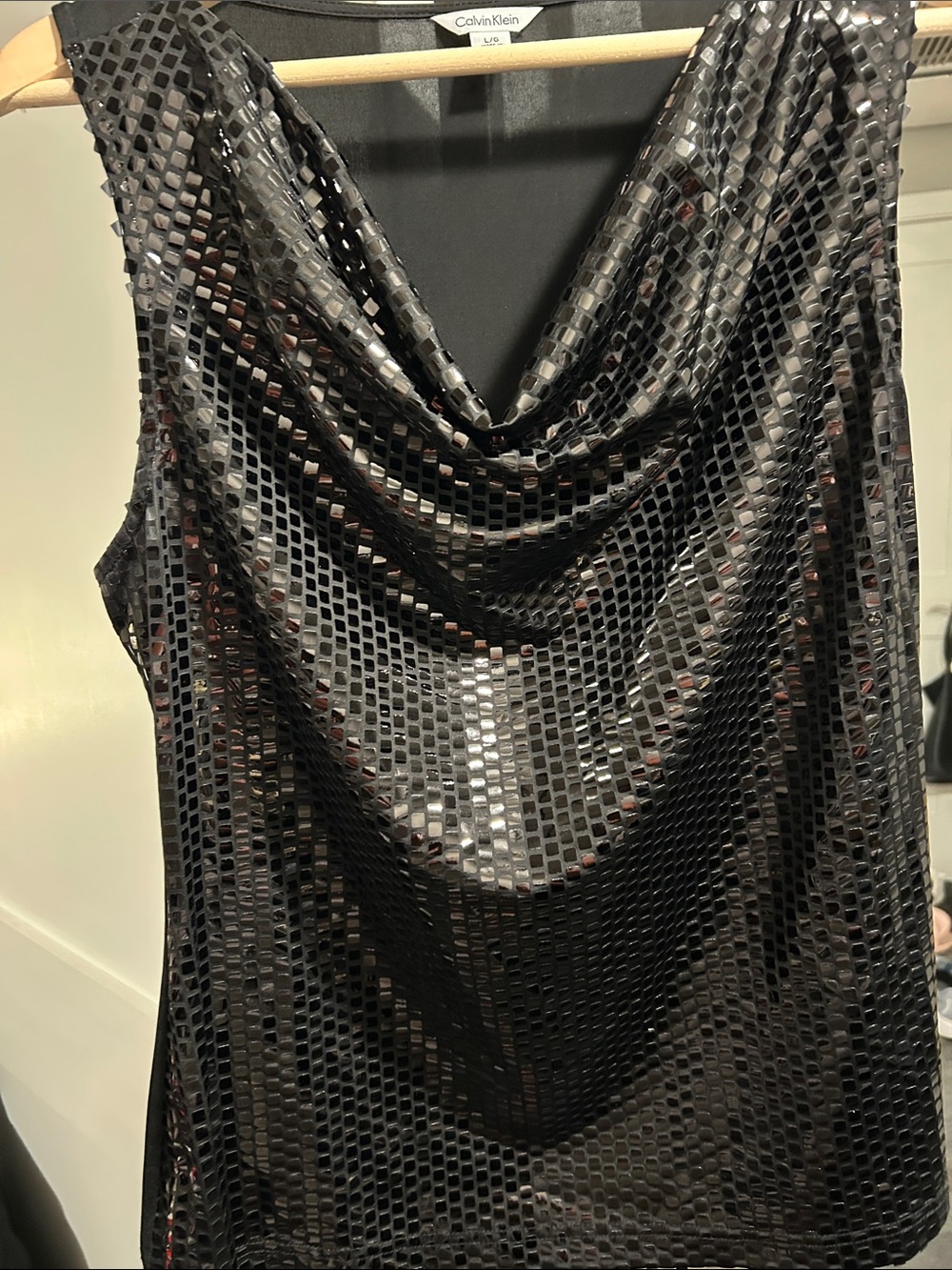 Calvin Klein Black Sequin-Effect Cowl Neck Camisole